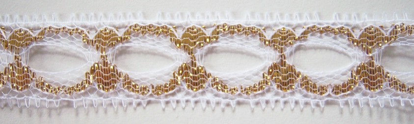 White/Gold 5/8" Metallic Lace