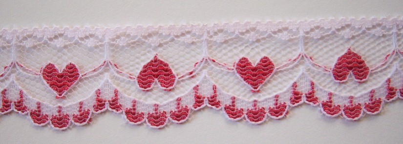 Light Pink/Red Hearts 1" Lace