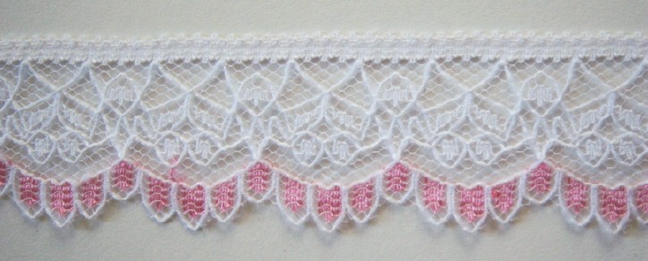 White/Shiny Pink 1" Nylon Lace