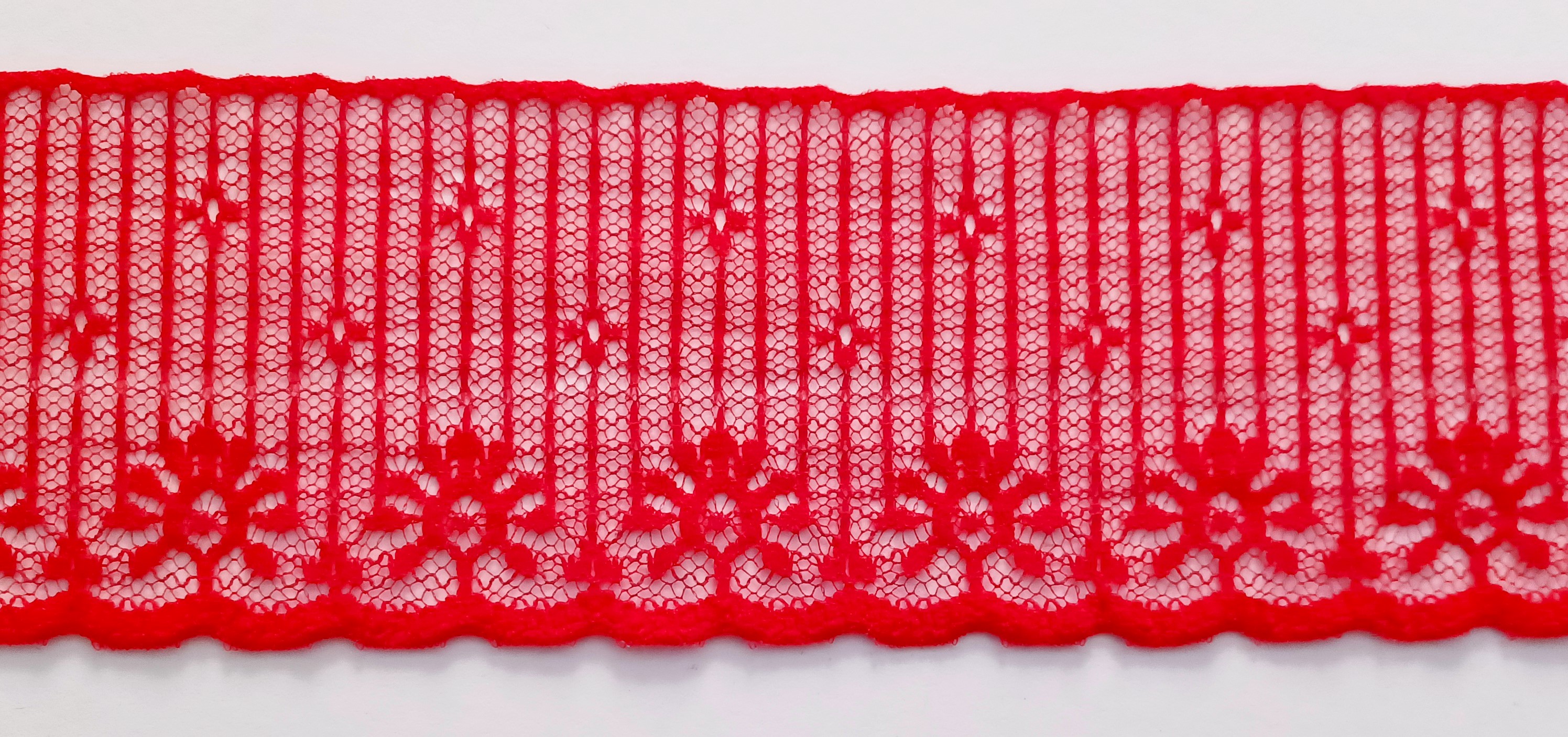 Red Stipe Floral 2 3/4" Lace