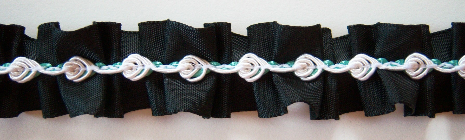 Black 1" Satin Ribbon/White/Mint Rosebraid