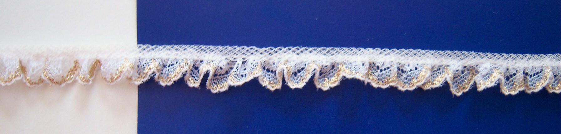 White/Gold 9/16" Gathered Lace