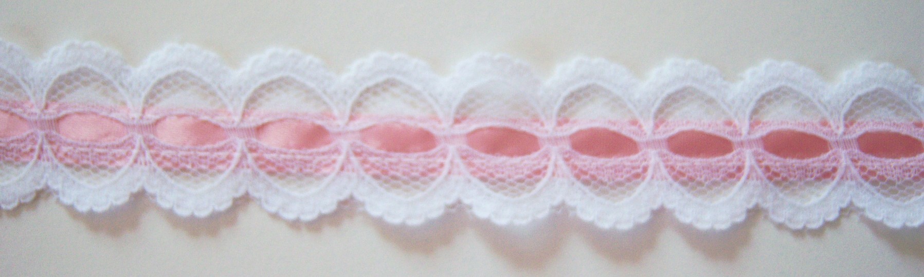 White/Pink Satin 1 1/4" Lace