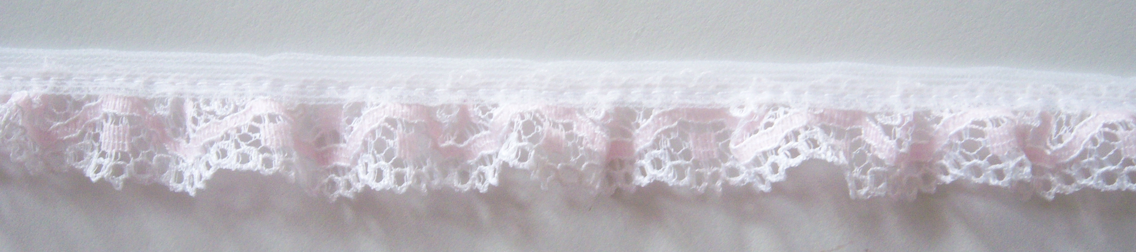 White/Pink 3/4" Ruffled Lace