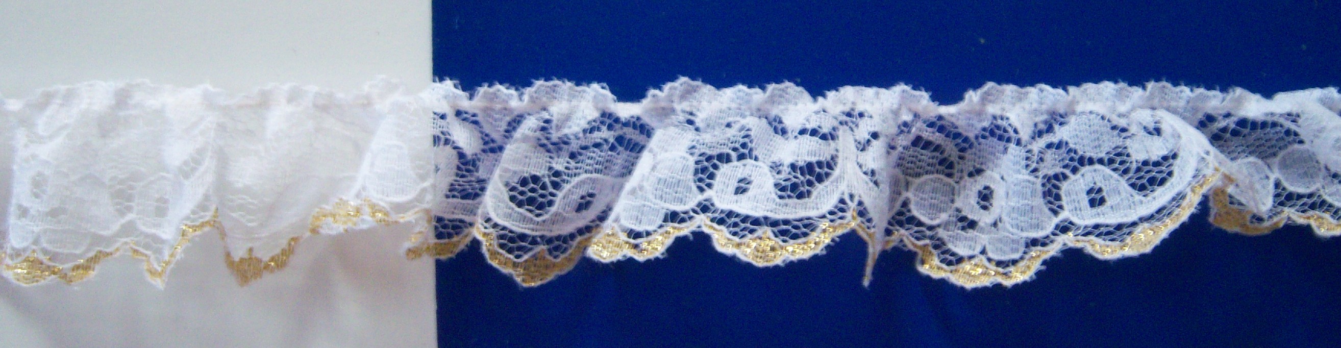 White/Gold 1 1/4" Gathered Lace