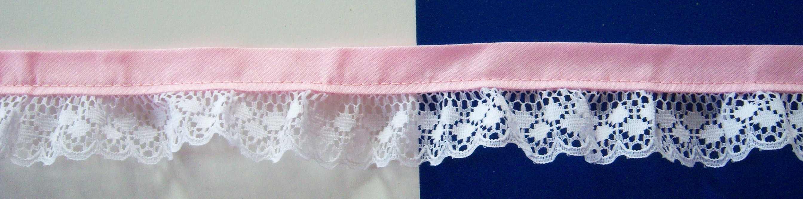 Pink Foldover/White 1 5/8" Gathered Lace