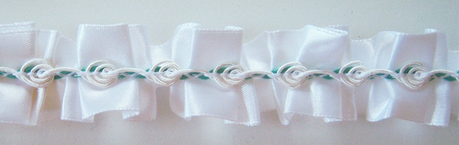 White 1" Satin Ribbon/Mint Rosebraid