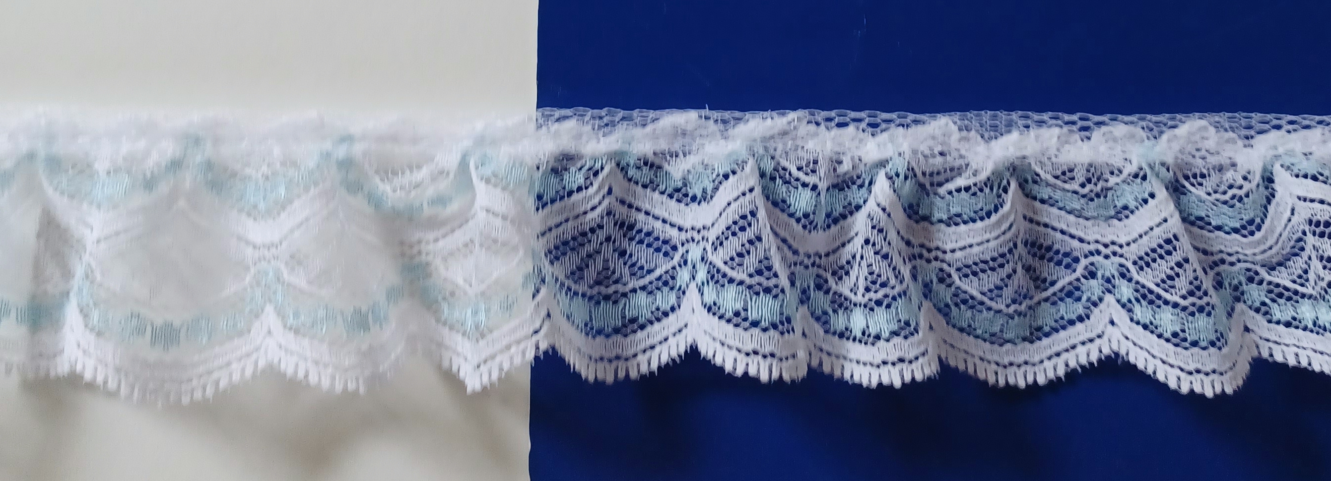 White/Shiny Blue 1 3/4" Ruffled Lace