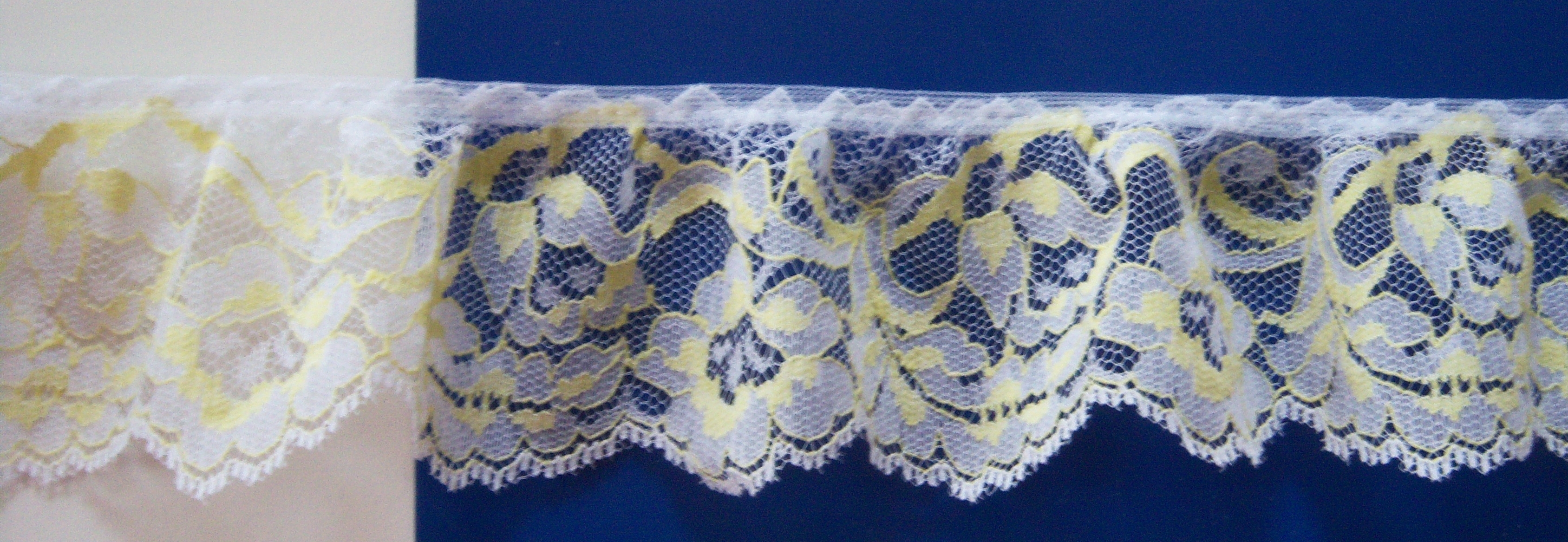 White/Yellow 2 1/2" Firm Ruffled Lace