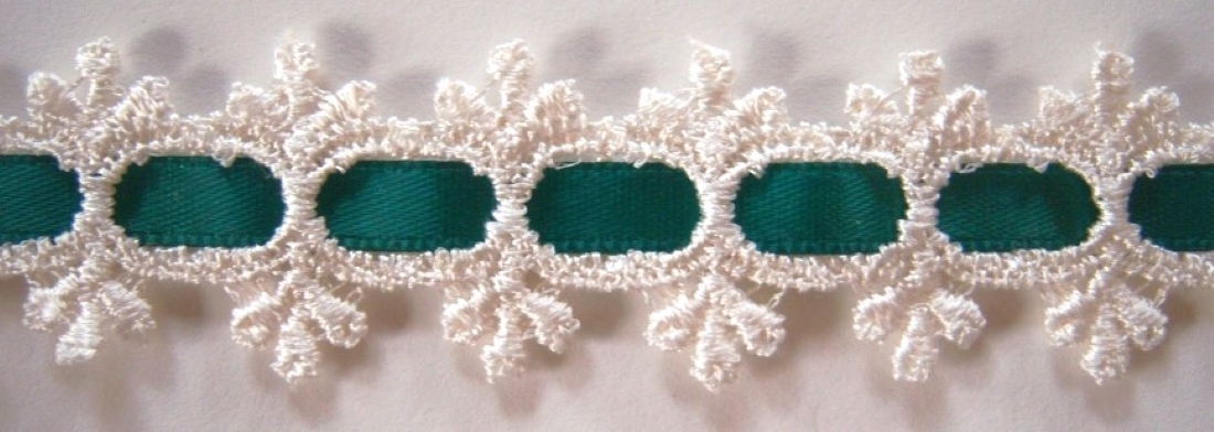 Ivory/Green 7/8" Venise Lace
