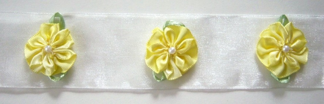 Yellow Satin/Pearl Flower/Organza Ribbon