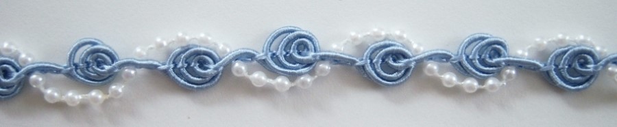 Blue Rosebraid/White 1/2" Pearl Trim