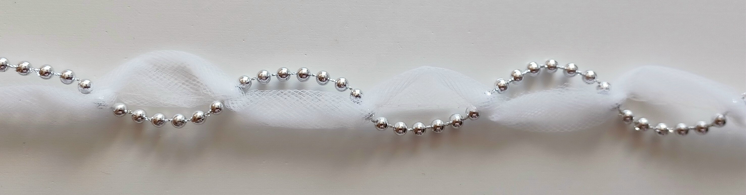 White Tulle/Silver Bead 3/4" Braid