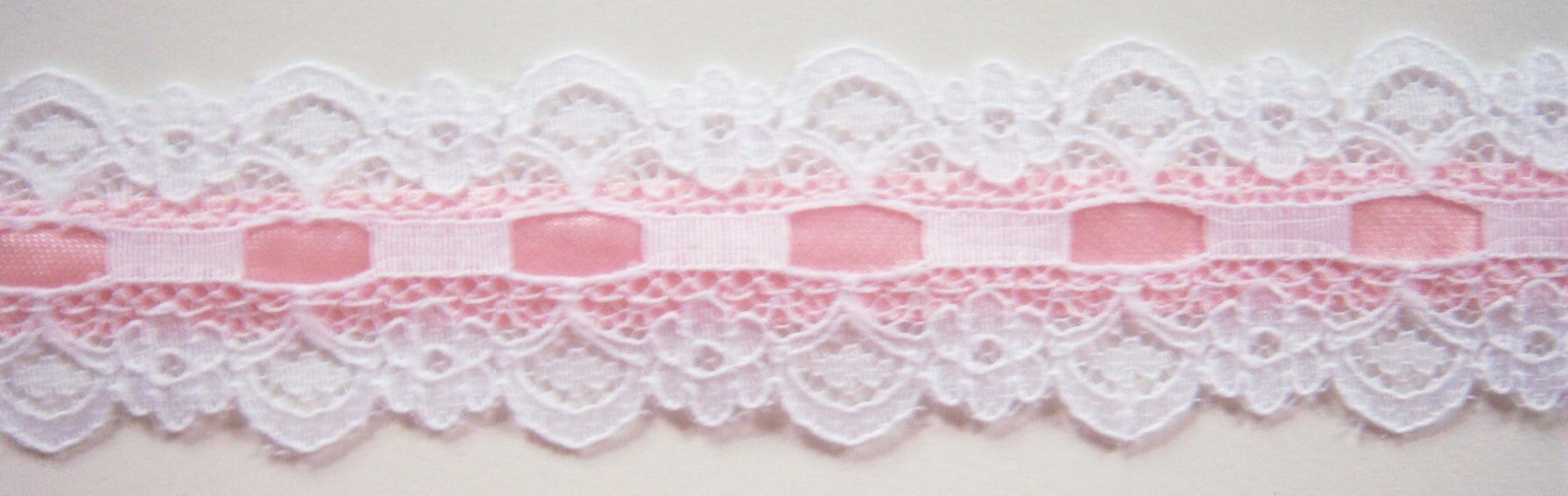 White Lace/Pink Ribbon 1" Lace