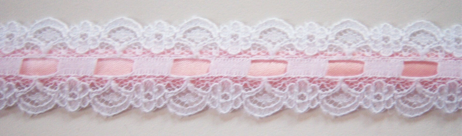 White/Pink Off Grain 1" Lace