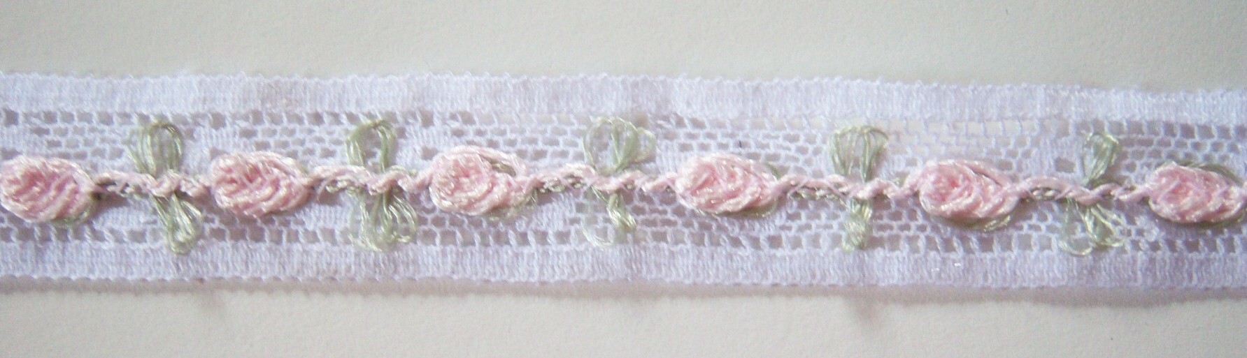 White Lace/Pink 5/8" Rosebraid
