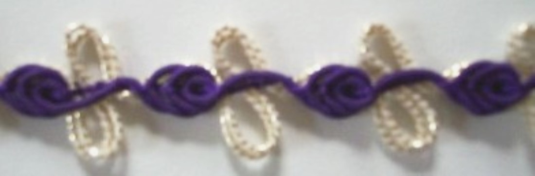 Purple Rosebraid/White/Gold 11/16" Loops
