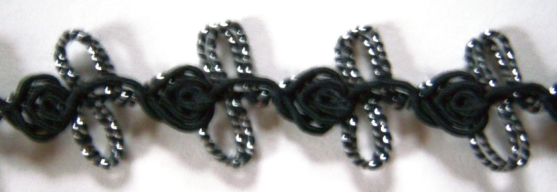 Black Rosebraid Silver/Black 11/16" Loops