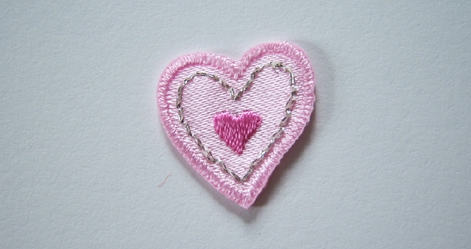 Wrights Pink/Silver Heart Iron On Applique