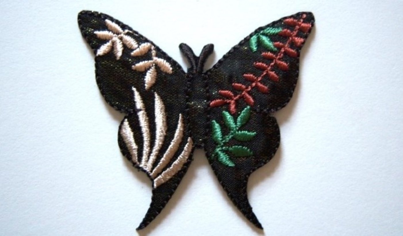 Black Embroidered Butterfly Applique