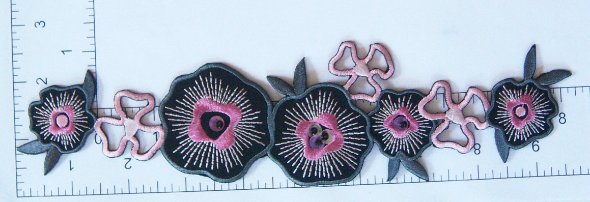 Pink/Gray/Black Bead Iron On Applique