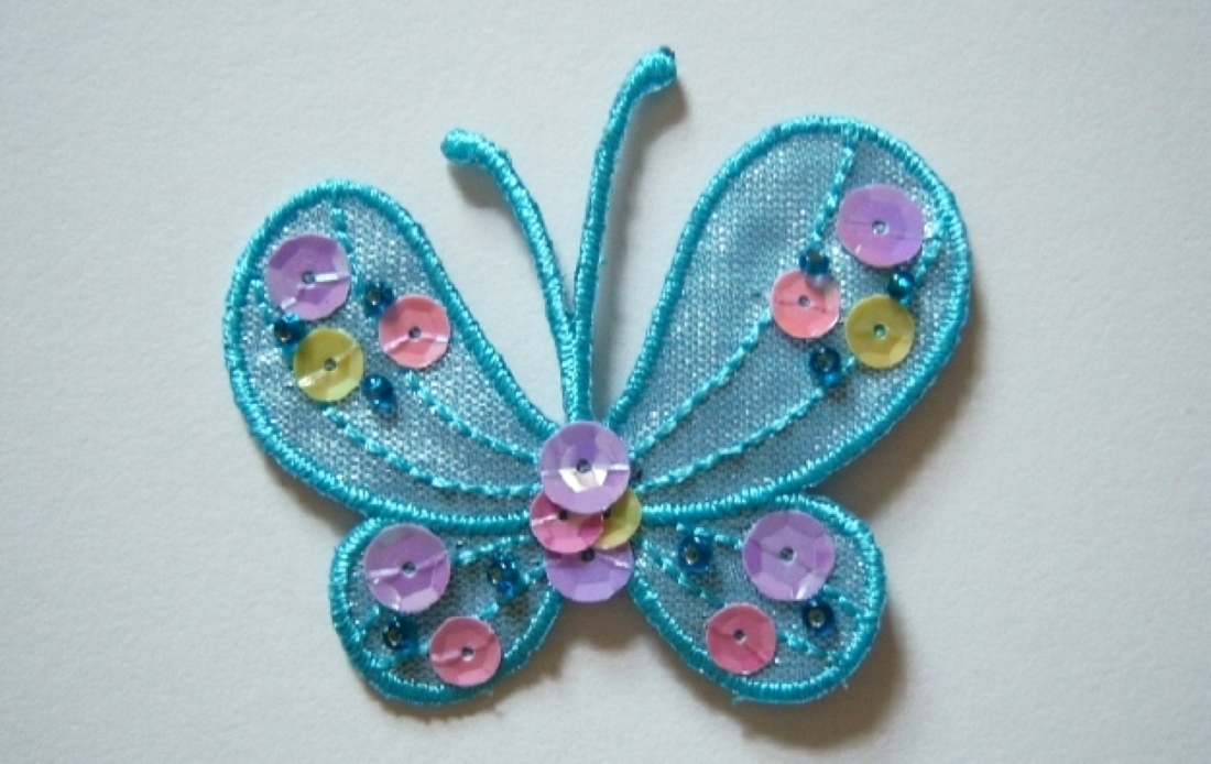 Aqua Sequin/Bead Butterfly Applique