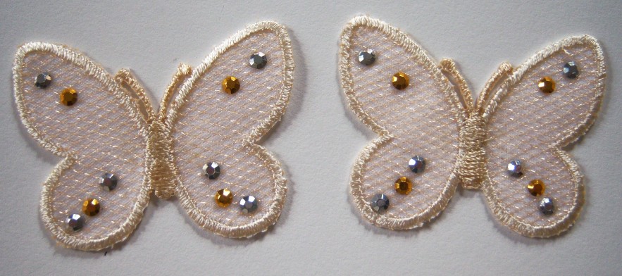 Ivory/Metal Studs 2 Butterfly Appliques