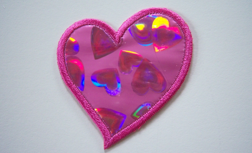 Wrights Hot Pink Hologram Heart Iron On