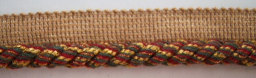 Gold/Olive/Wine 3/8" Striped Piping