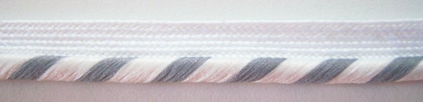 White/Ascot Grey 5/32" Striped Piping