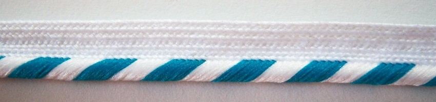 White/Teal 5/32" Striped Piping