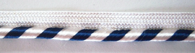 White/Shiny Navy 1/8" Striped Piping