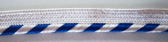 White/Shiny Royal 1/8" Striped Piping