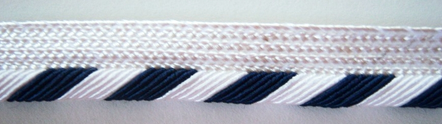 White/Navy Cords 3/16" Striped Piping