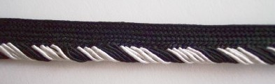 White/Black Satin 1/8" Striped Piping