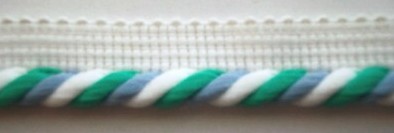 White/Jade/Copen 1/4" Striped Piping