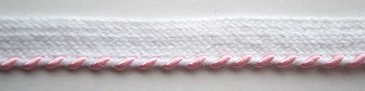 White/Shiny Pink 1/8" Striped Piping