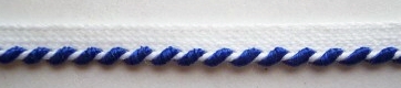 White/Shiny Royal 1/8" Striped Piping