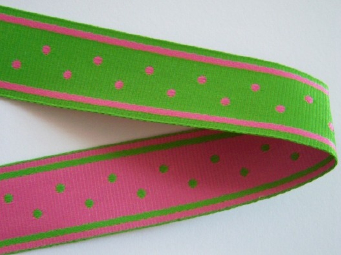 Apple/Hot Pink 1" Dots/Stripes Ribbon