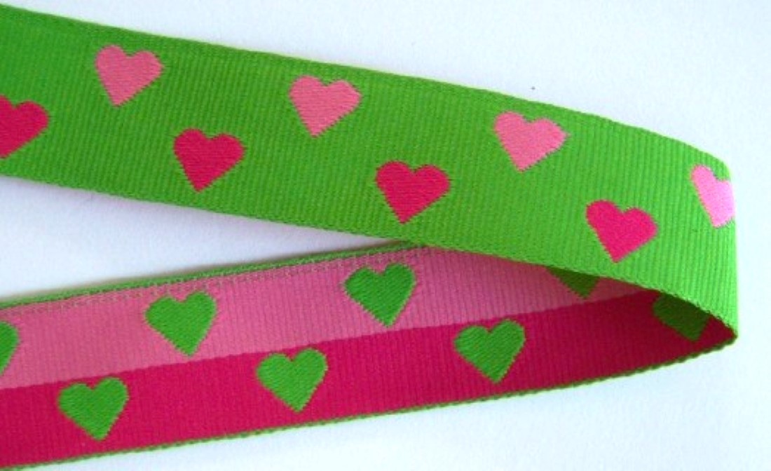 Apple/Pink 1" Hearts Ribbon