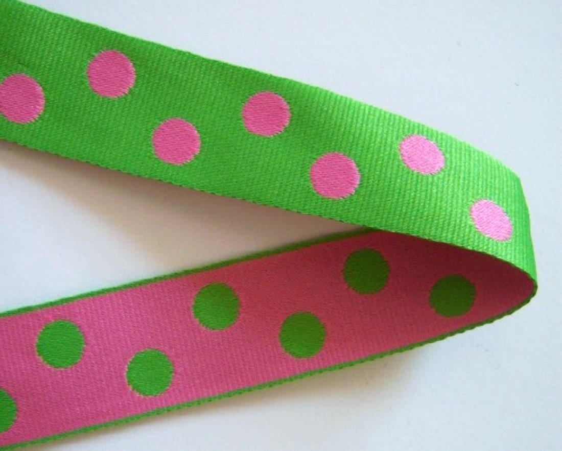 Apple/Hot Pink 1" Dots Ribbon