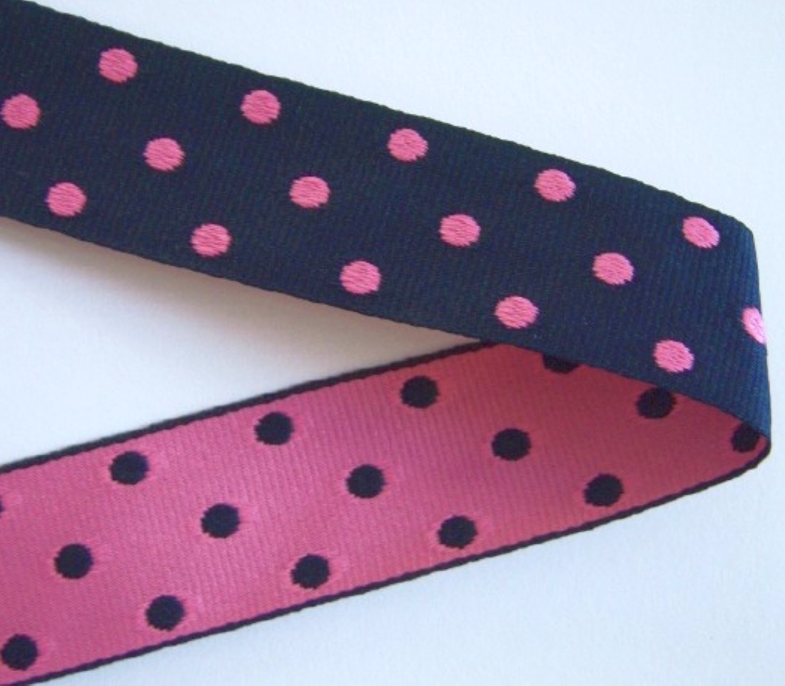 Navy/Hot Pink 1" Dots Ribbon