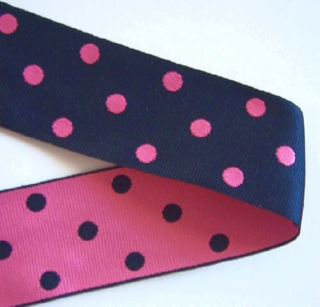 Navy/Hot Pink 1 1/2" Dots Ribbon