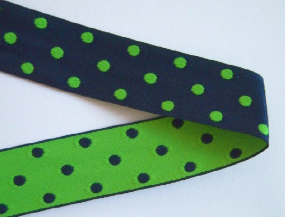 Navy/Apple Green 1" Dots Ribbon
