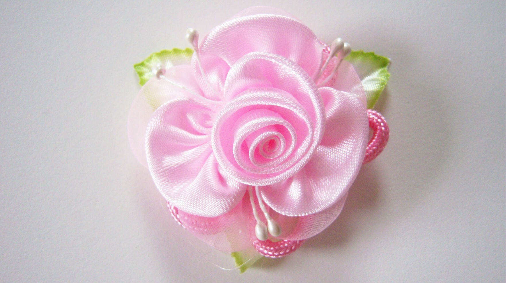 Pink/Cord/Pearls Satin Rose