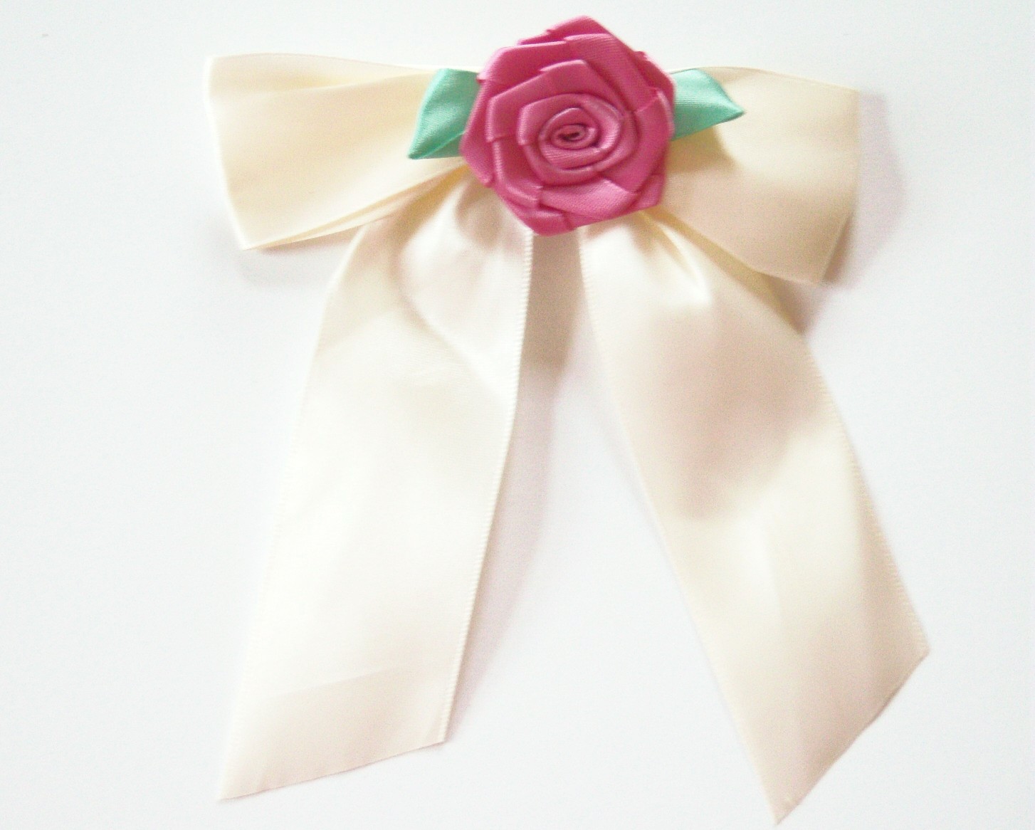 Ivory Satin/Rose 5" Flower Bow