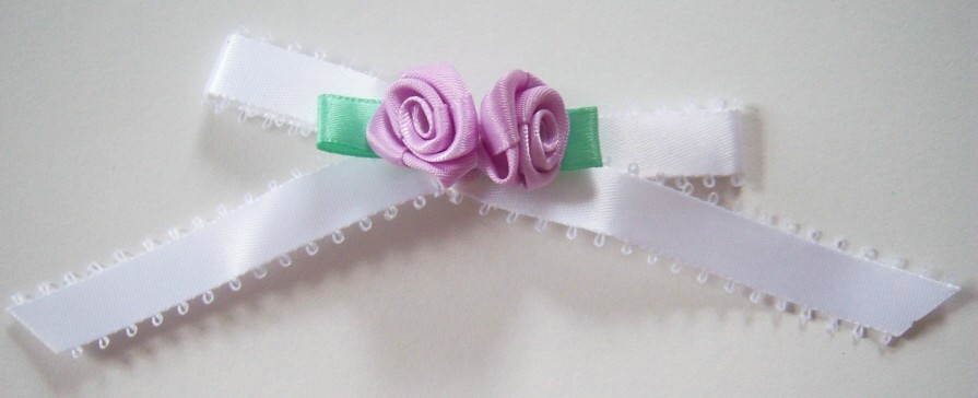 White Picot/2 Orchid Rose 2 3/4" Bow