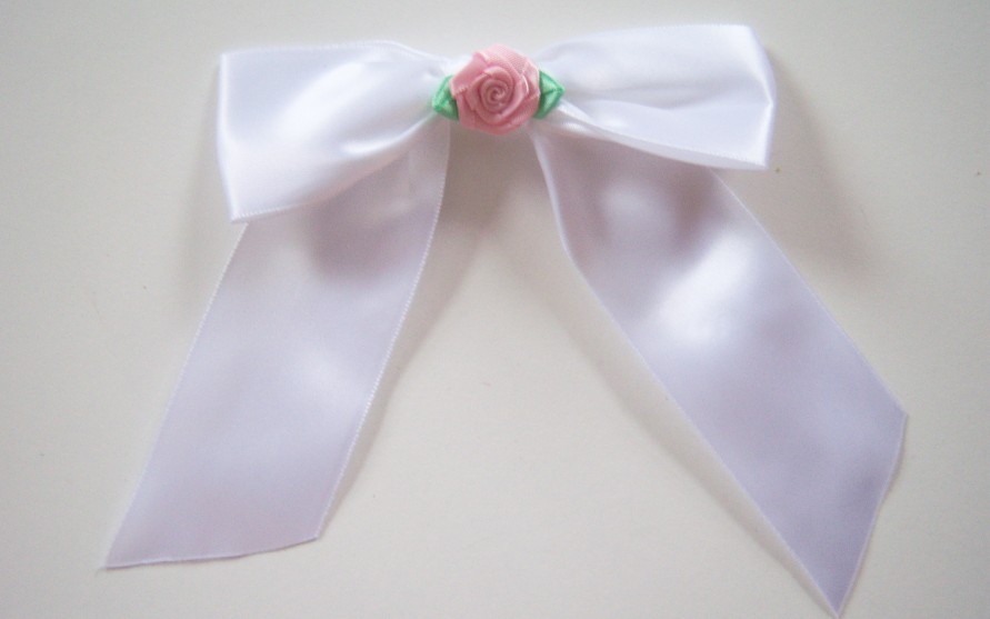 White/Pink Rose 4 1/2" x 4 3/4" Bow