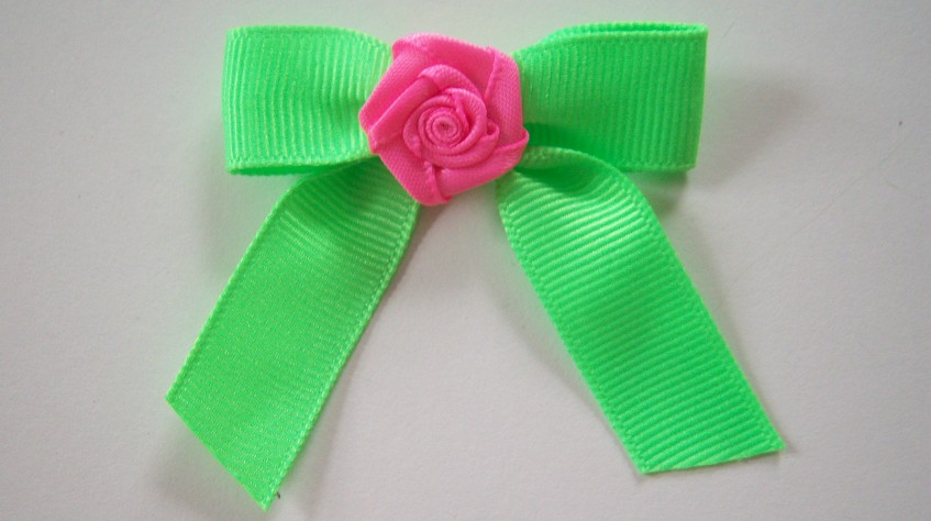 Neon Green/Pink Rose Grosgrain 2" Bow