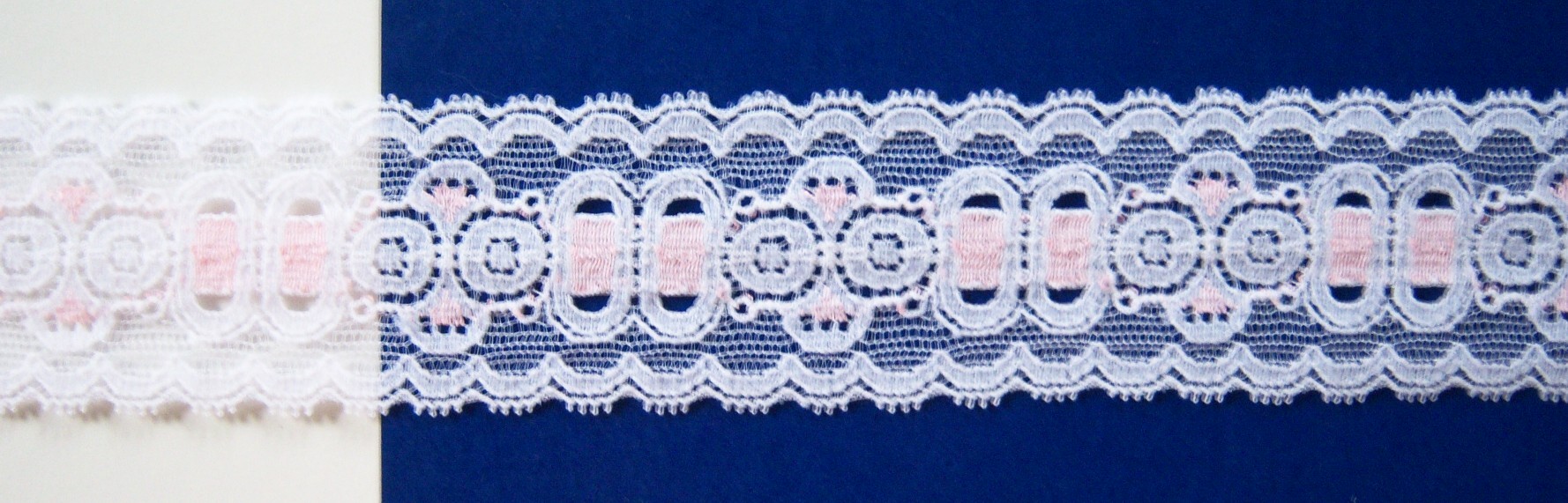 White/Pink 1 3/4" Stretch Lace